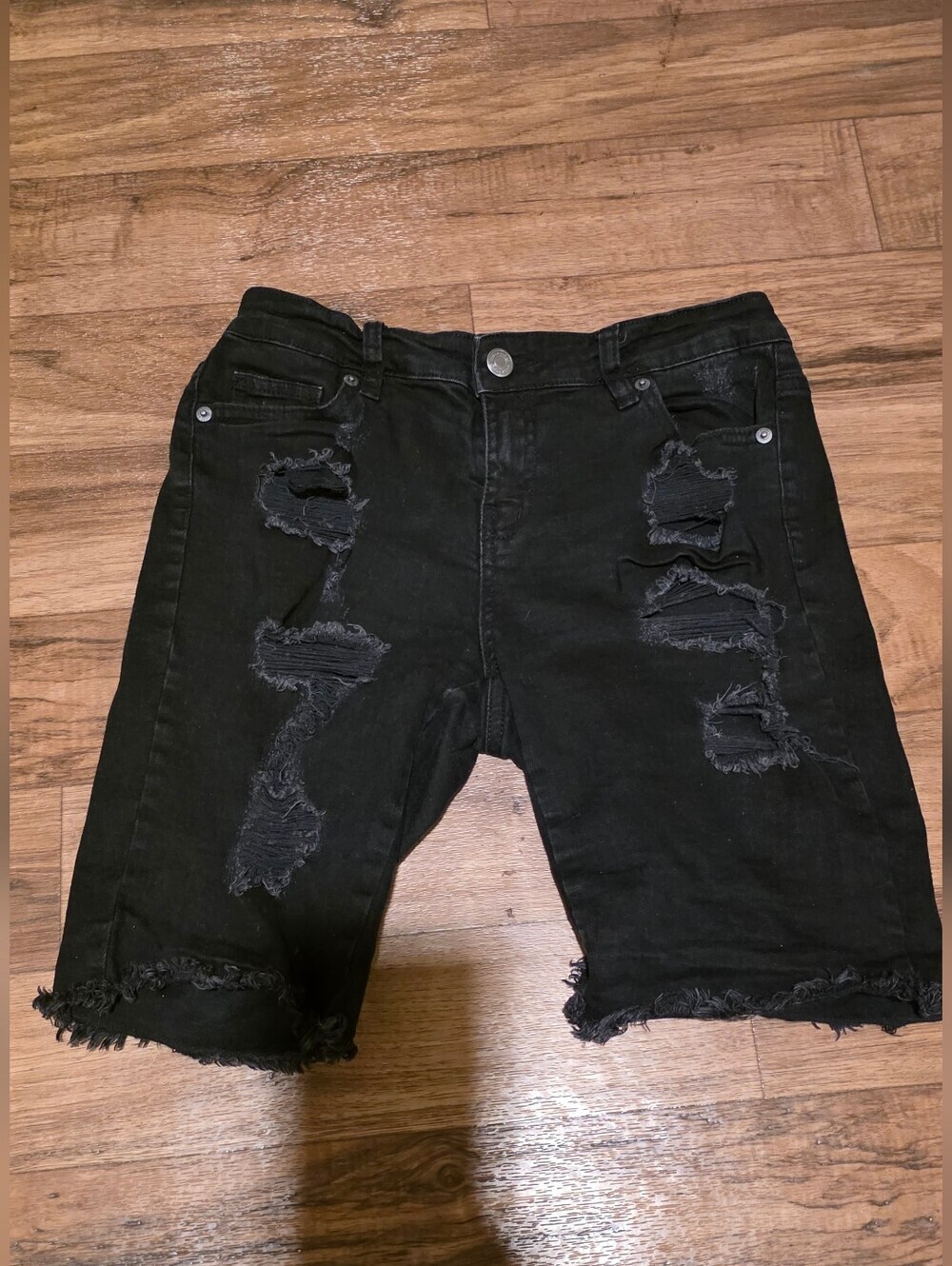 Black Distressed Denim Bermuda Shorts